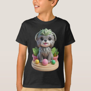 Schattige Affenpinscher Succulent 3D Grijze Aap T-shirt
