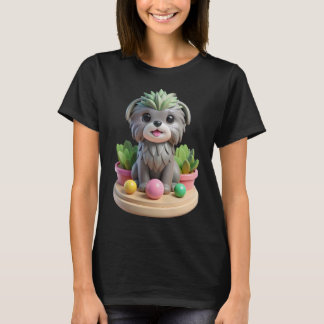 Schattige Affenpinscher Succulent | 3D Grijze Aap  T-shirt