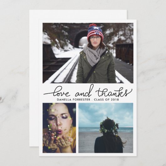 Schattige Afgestudeerde Liefde En Dank Script Drie Kaart (Voorkant / Achterkant)