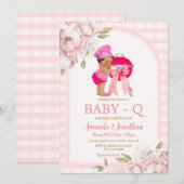 Schattige Afrikaans Meisje BBQ Roze Gingham Baby s Kaart (Voorkant / Achterkant)