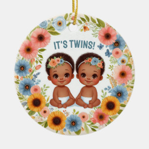 Schattige Afrikaans Twin Boys Baby shower Waterver Keramisch Ornament