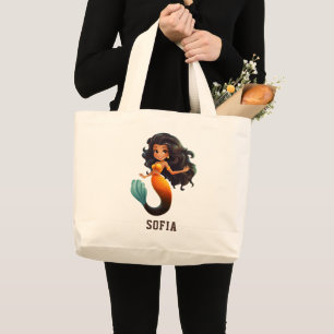 Schattige Afrikaans Zeemeermin Meisje - Aangepaste Grote Tote Bag