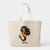 Schattige Afrikaans Zeemeermin Meisje - Aangepaste Grote Tote Bag (Achterkant)