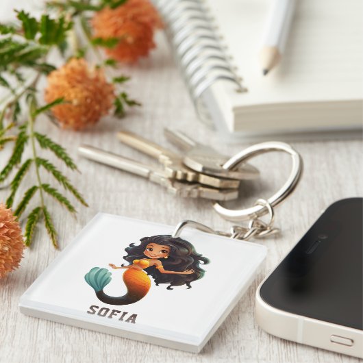 Schattige Afrikaans Zeemeermin Meisje - Aangepaste Sleutelhanger (Voorkant Rechts)