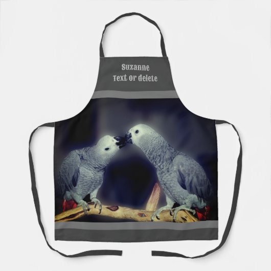 Schattige afrikaanse grijze papegaaien kussen gepe schort (Voorkant)