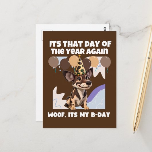 Schattige Afrikaanse Hond verjaardag bruin Briefkaart (Voorkant / Achterkant in situ)