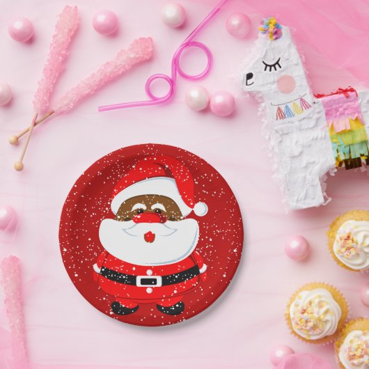 Schattige Afro-Amerikaans Kerstman Kerstmis Papieren Bordje (Feest)