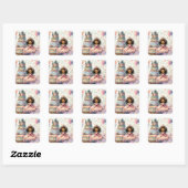 Schattige Afro-Amerikaans Prinses Kasteel Cake Gif Vierkante Sticker (Vel)