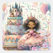 Schattige Afro-Amerikaans Prinses Kasteel Cake Gif Vierkante Sticker (Voorkant)