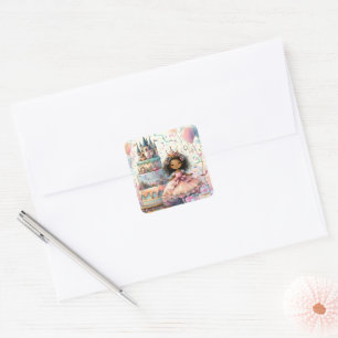 Schattige Afro-Amerikaans Prinses Kasteel Cake Gif Vierkante Sticker