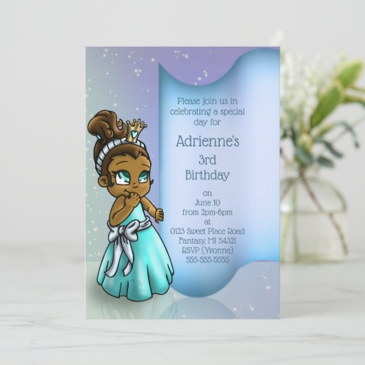 Schattige Afro-Amerikaans Prinses Verjaardagsfeest Kaart (Staand voorkant)