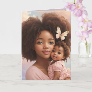 Schattige Afro-Amerikaanse Baby Meisje & Moeder Pa Kaart