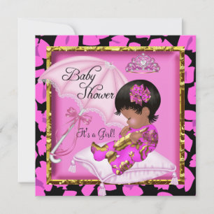 Schattige Afro-Amerikaanse Baby Shower Roze Luipaa Kaart