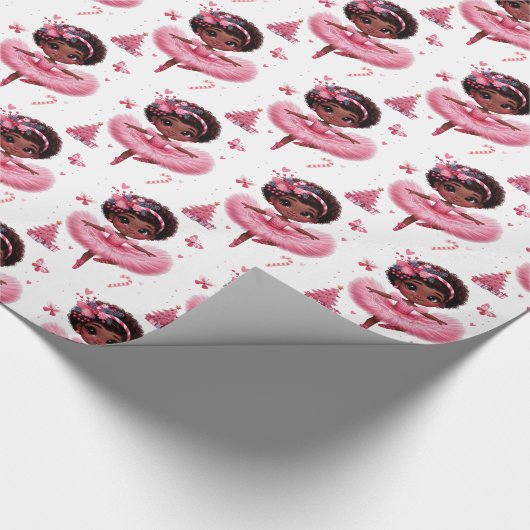 Schattige Afro-Amerikaanse ballerina roze kerst Cadeaupapier (Hoek)
