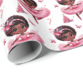 Schattige Afro-Amerikaanse ballerina roze kerst Cadeaupapier (Rol Hoek)