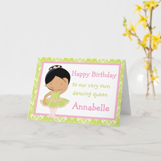 Schattige Afro-Amerikaanse Ballerina Verjaardag Kaart (Gele Bloem)