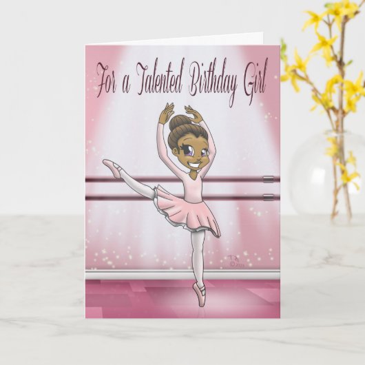 Schattige Afro-Amerikaanse Ballerina Verjaardag Kaart (Gele Bloem)