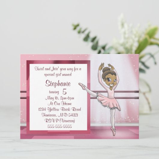 Schattige Afro-Amerikaanse Ballerina Verjaardag Kaart (Staand voorkant)