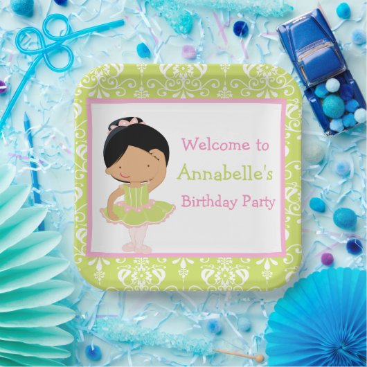 Schattige Afro-Amerikaanse Ballerina Verjaardag Papieren Bordje (Feest)