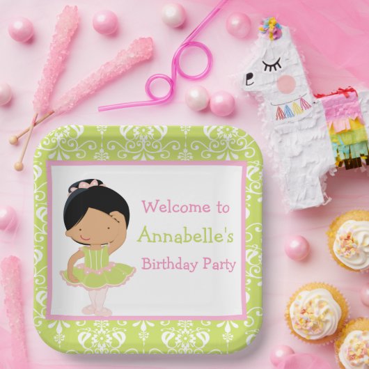 Schattige Afro-Amerikaanse Ballerina Verjaardag Papieren Bordje (Feest)