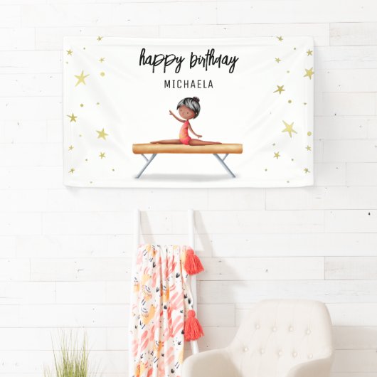 Schattige Afro-Amerikaanse Gymnastiek Verjaardag Spandoek (Insitu)