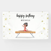 Schattige Afro-Amerikaanse Gymnastiek Verjaardag Spandoek (Horizontaal)