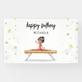 Schattige Afro-Amerikaanse Gymnastiek Verjaardag Spandoek