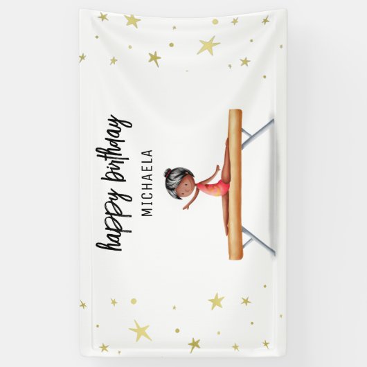 Schattige Afro-Amerikaanse Gymnastiek Verjaardag Spandoek (Verticaal)