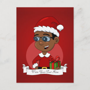 Schattige Afro-Amerikaanse kerstjongen met bril Feestdagenkaart