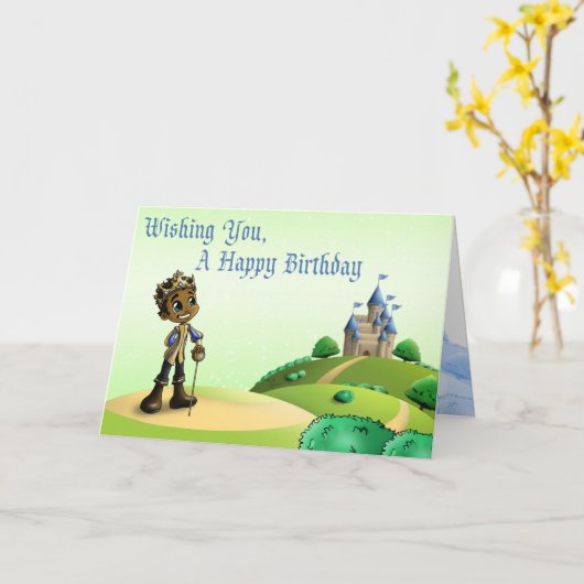 Schattige Afro-Amerikaanse prins Verjaardag Kaart (Gele Bloem)