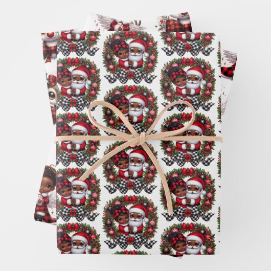 Schattige Afro-Amerikaanse rode en zwarte kerst Inpakpapier Vel (In situ)