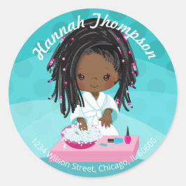 Schattige Afro-Amerikaanse Spa Meisjes Envelop Sea Ronde Sticker