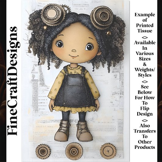 Schattige Afro-Amerikaanse Steampunk Doll AM2 Deco Tissuepapier