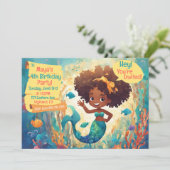 Schattige Afro-Amerikaanse zeemeermin verjaardagsu Kaart (Staand voorkant)