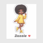 Schattige afro zwart chibi meisje / geel sticker (Vel)