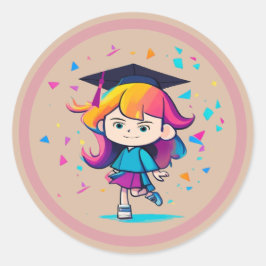 Schattige afstudeerklas 2026 Cartoon meisje afgest Ronde Sticker