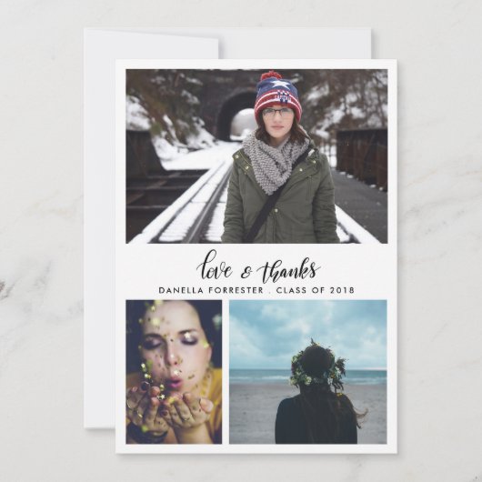 Schattige Afstuderen Bedankt Script drie foto's Aankondiging (Voorkant)