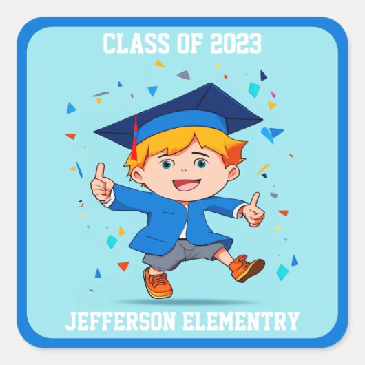 Schattige Afstuderen Klasse 2025 Cartoon Boy Afstu Vierkante Sticker (Voorkant)
