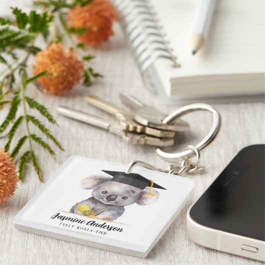 Schattige Afstuderen Koala gepersonaliseerd Sleutelhanger (Voorkant Rechts)