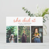 Schattige afstuderen ze het script drie foto's kor kaart (Staand voorkant)