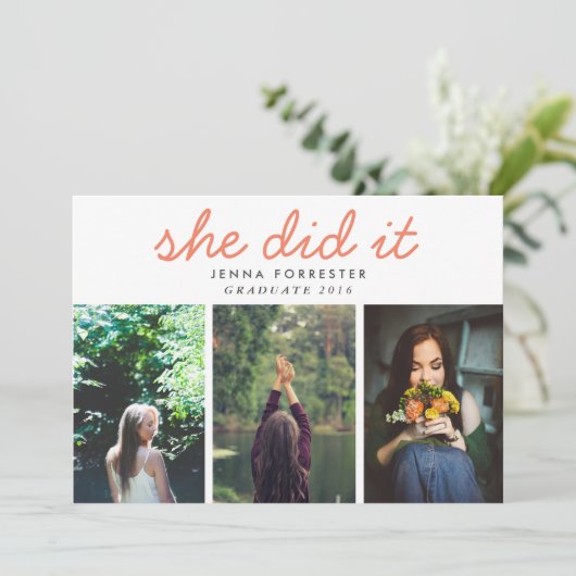 Schattige afstuderen ze het script drie foto's kor kaart (Staand voorkant)