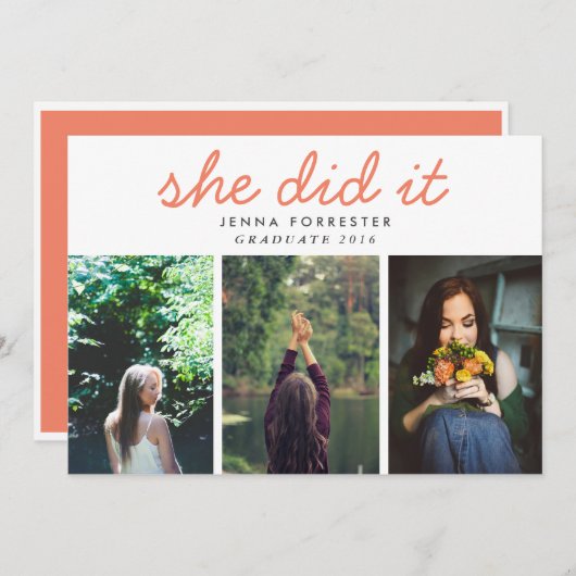 Schattige afstuderen ze het script drie foto's kor kaart (Voorkant / Achterkant)