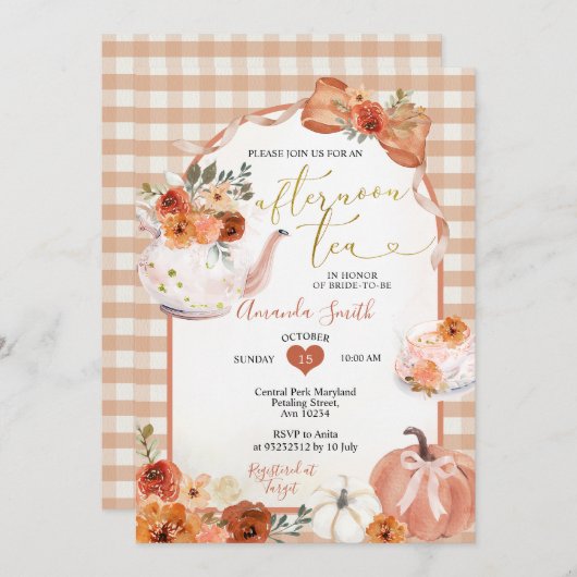 Schattige Afternoon Tea Party Bow Pumpkin Vrijgeze Kaart (Voorkant / Achterkant)