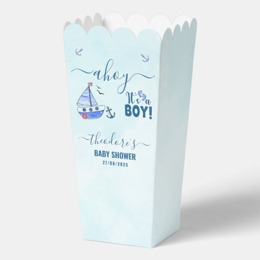 Schattige Ahoy Het is een Boy Sailboat Nautisch Ba Bedankdoosjes (Voorkant)