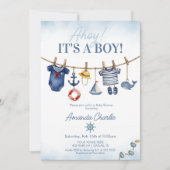 Schattige Ahoy Het is een Boy waslijn Baby shower Kaart (Voorkant)