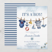 Schattige Ahoy Het is een Boy waslijn Baby shower Kaart (Voorkant / Achterkant)