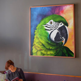 Schattige AI gegenereerde groene papegaai Canvas Afdruk