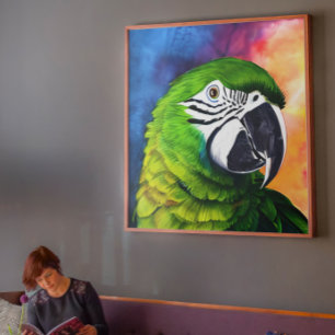 Schattige AI gegenereerde groene papegaai Canvas Afdruk