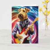 Schattige Airedale Rockster Kaart (Gele Bloem)