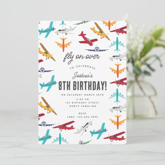 Schattige Airplane Kids Verjaardagsfeest Vliegen O Kaart (Staand voorkant)